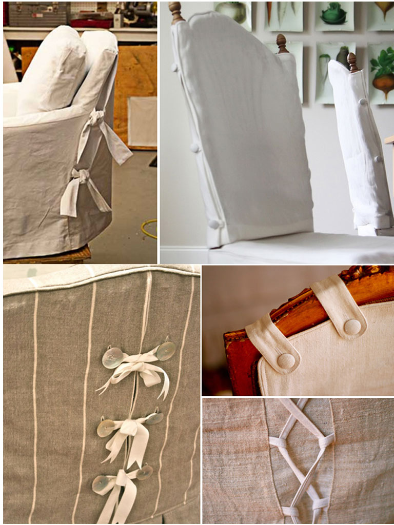 Examples of decorative closures for slipcovers.