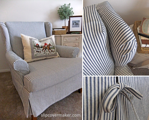 Simple Ticking Slipcover for Wingback Chair