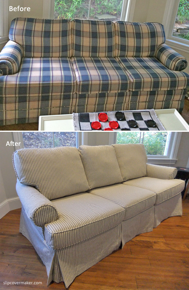 Ticking Stripe Slipcover Before and After
