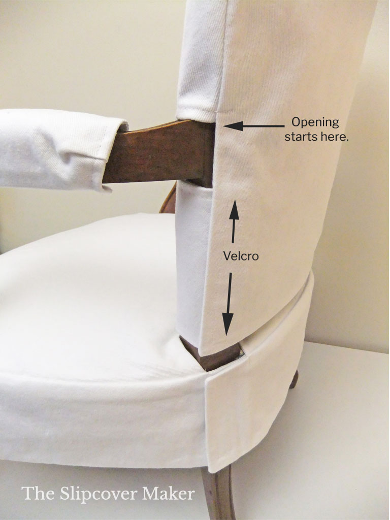 Velcro placement on French chair slipcover.