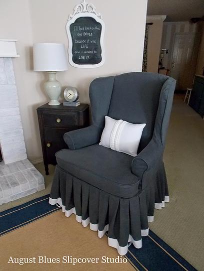 Wingback Slipcover with Pleated Skirt by August Blues