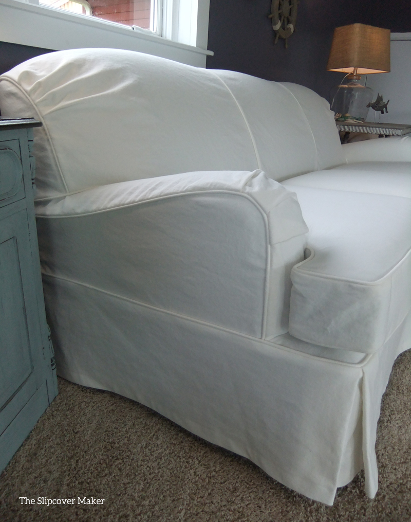 White Denim Slipcover for English Arm Sofa