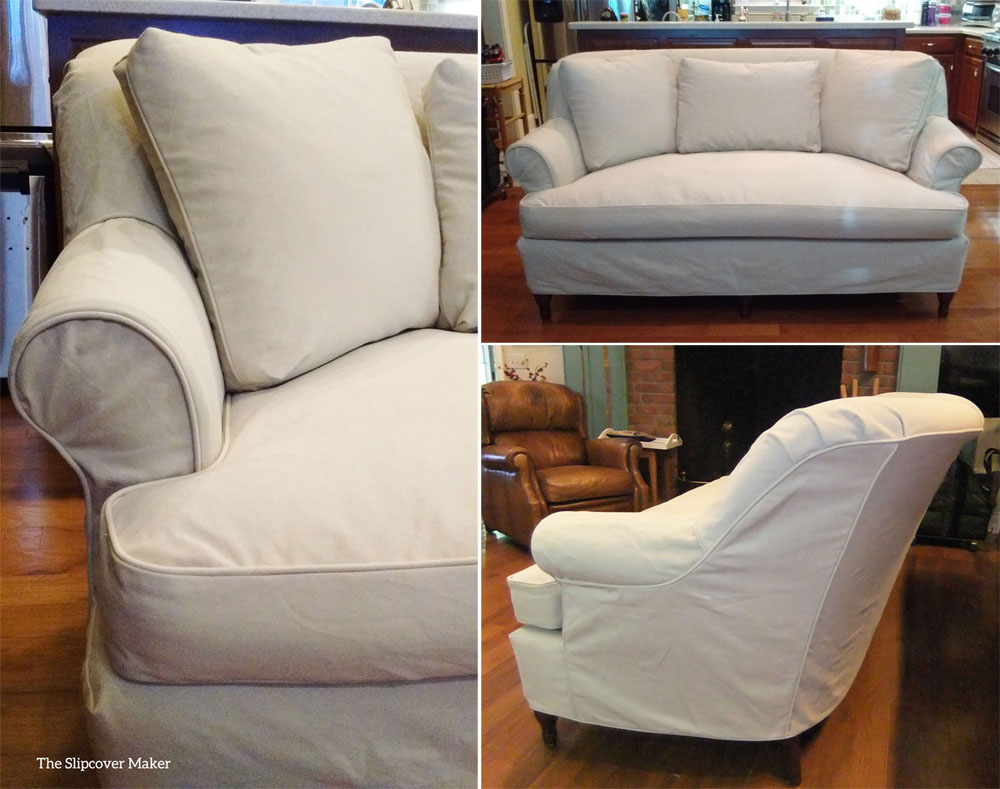 Custom Loveseat Slipcover in Khaki Denim