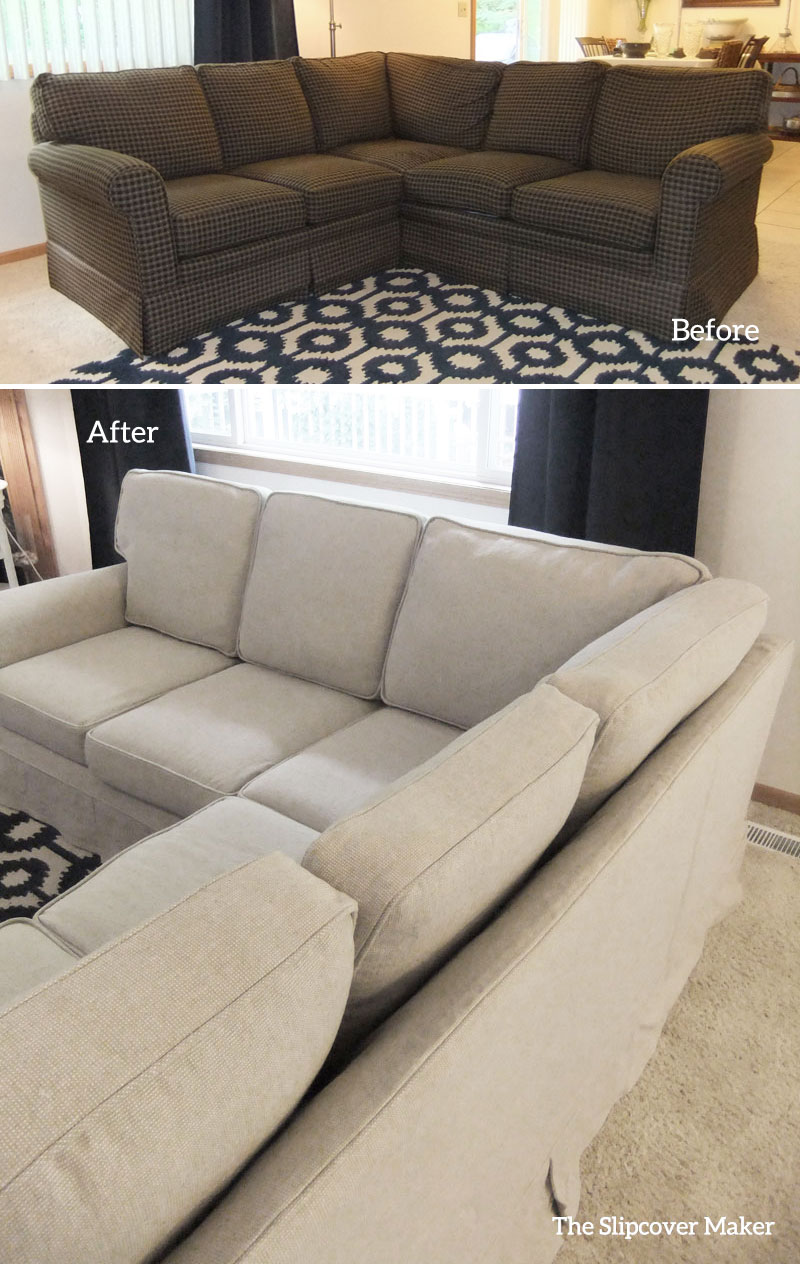 Gray Line Linen and Cotton Slipcover for Sectional