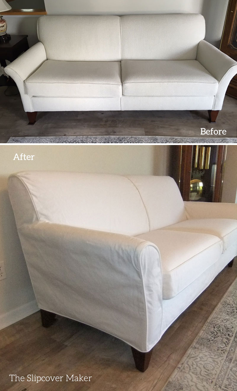 Custom Fit White Denim Slipcover Sofa