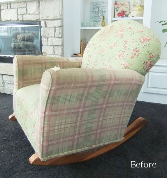 Old, worn rocking chair.