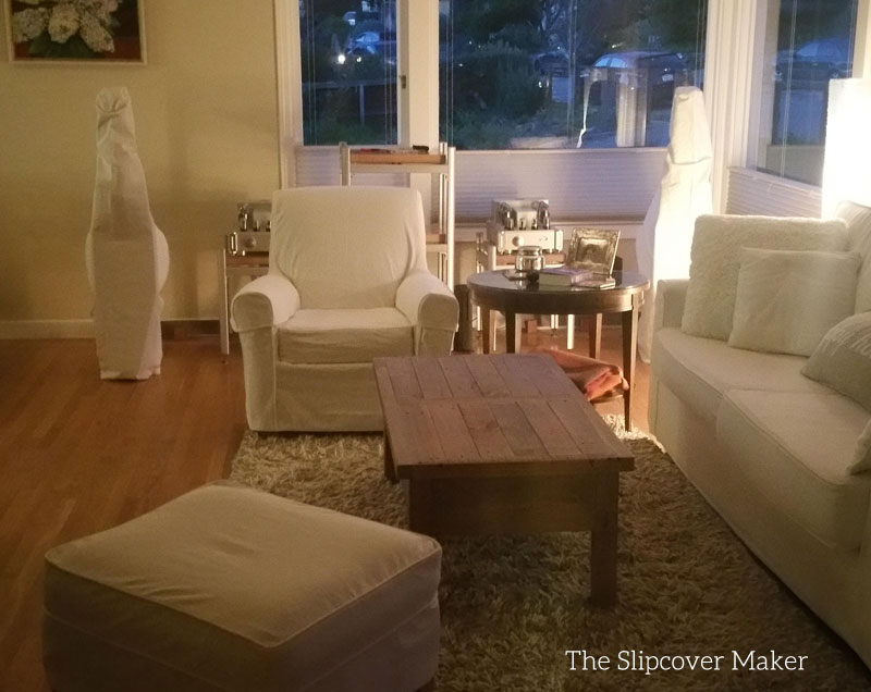 Armchair and Ottoman White Denim Slipcovers