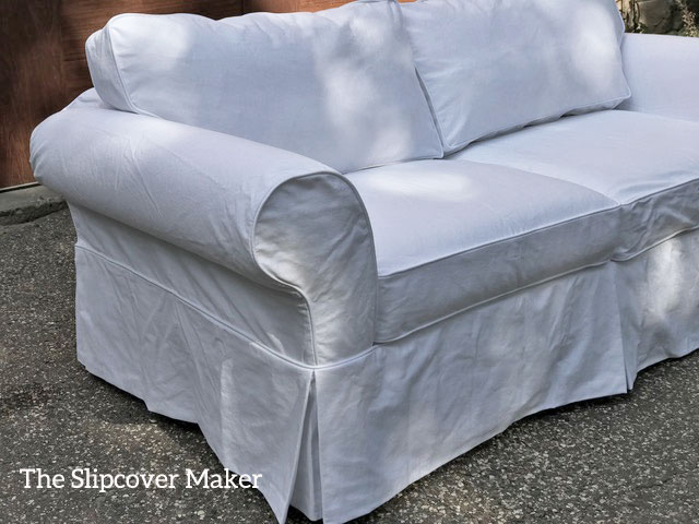 Custom Sofa Slipcover in White Cotton Bull Denim