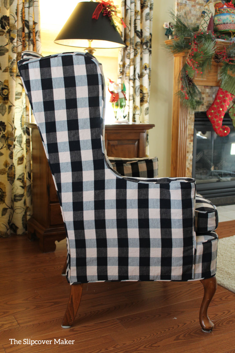 Wing Chair Slipcover Black Natural Check