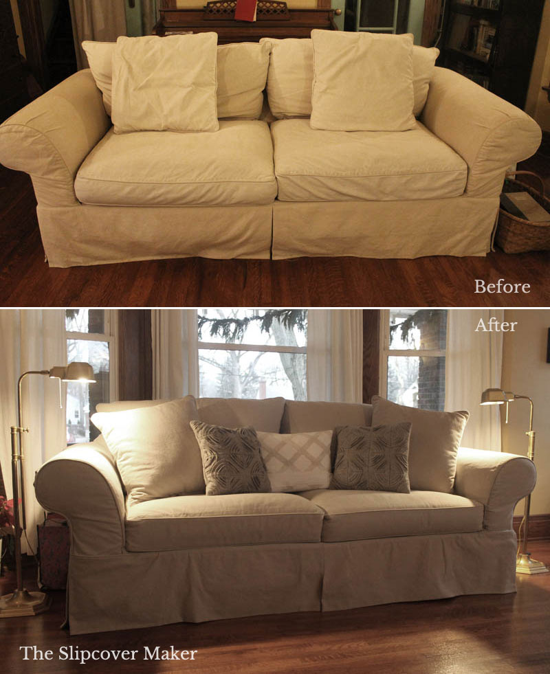 Taupe Cotton Denim Couch Slipcover