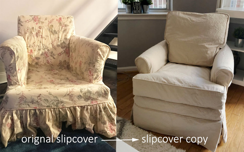 Natural canvas replacement slipcover for a chair.