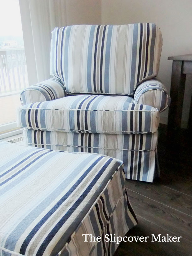 Blue Cotton Awning Stripe Slipcover