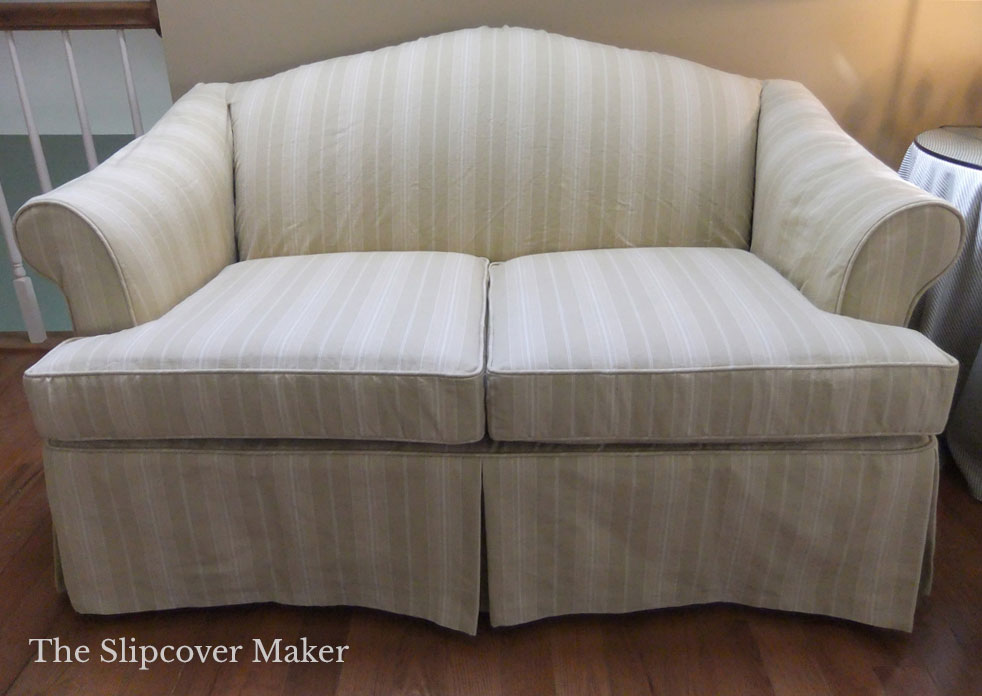 Khaki Awning Stripe Loveseat Slipcover