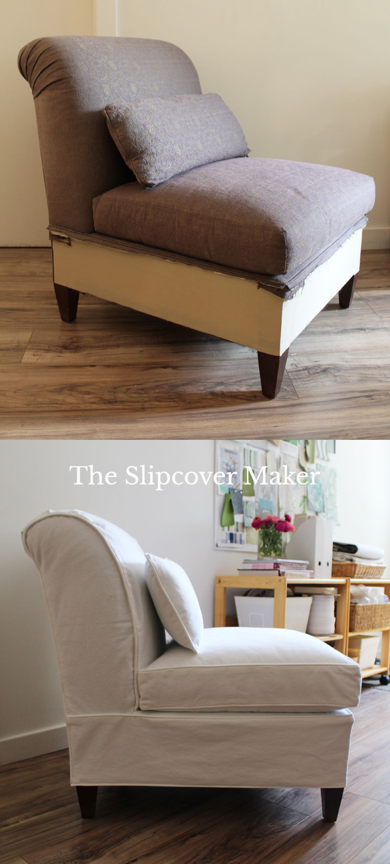 Slipper Chair Slipcover in White Denim