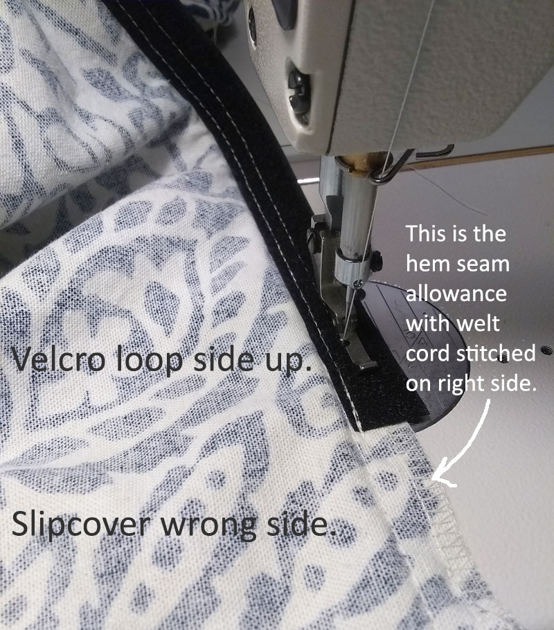 Attaching Velcro to Slipcover Hem