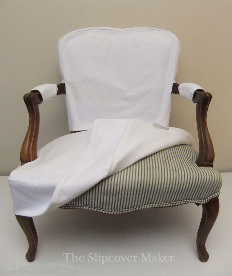 Antique French Chair with White Denim Slipcover