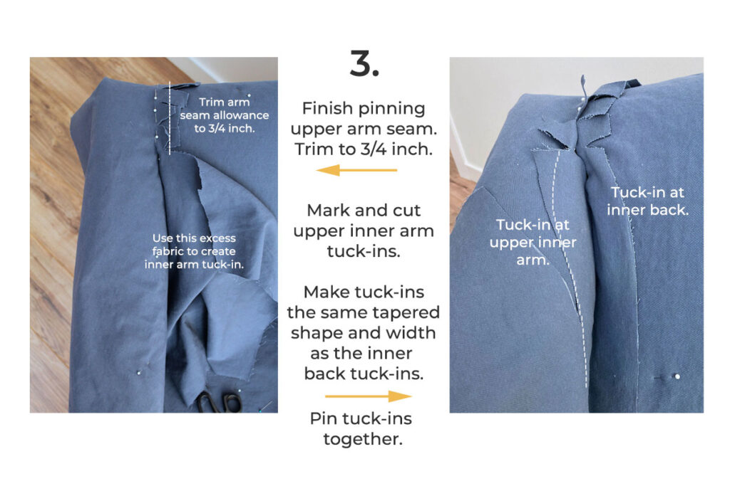 Mark and cut tuck ins on inner arms.