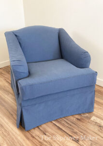 Blue denim slipcover on English Rolled Arm chair