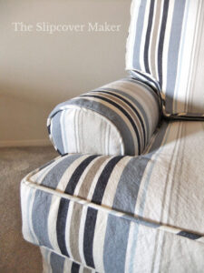 Blue and white stripe chair cushion.