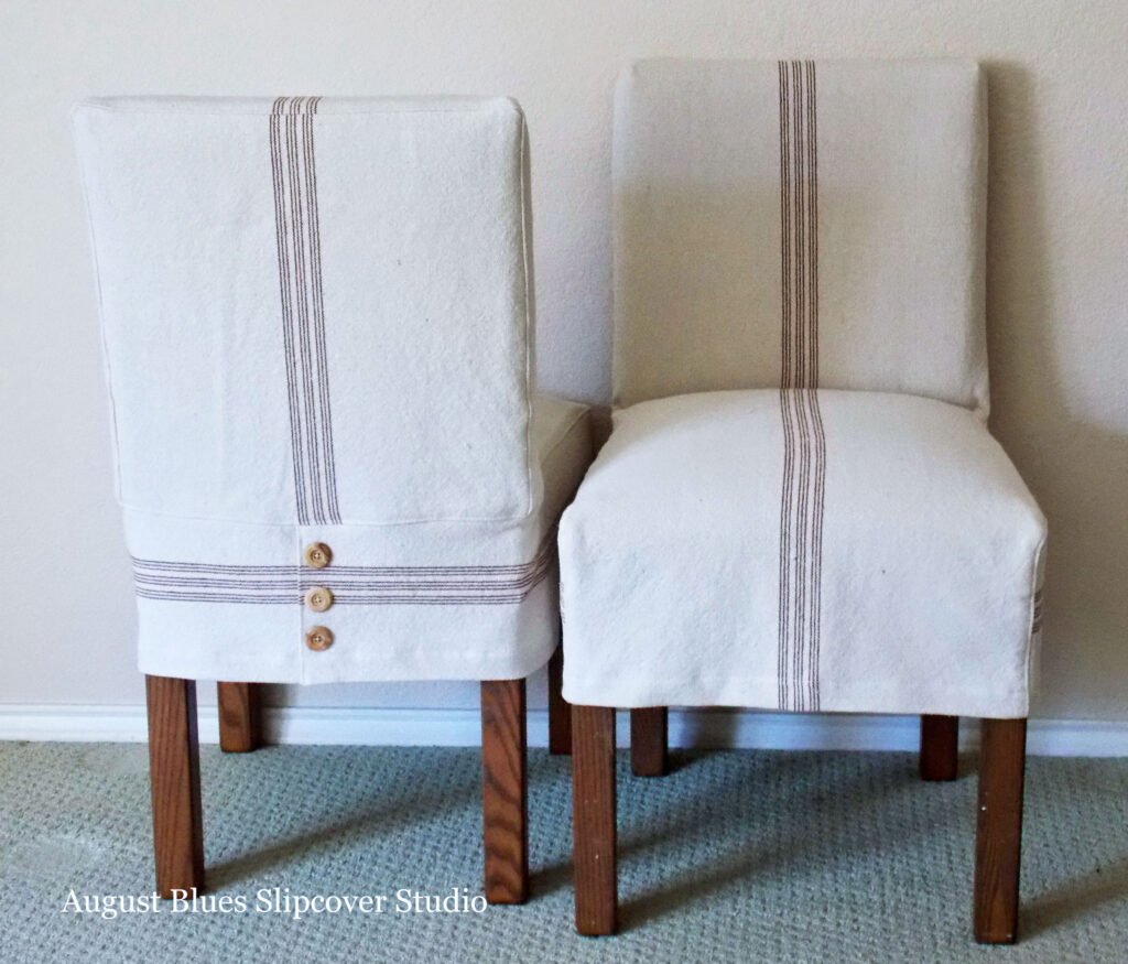 Grainsack stripe slipcover on dining chair