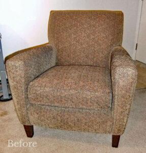 Room & Board brown upholstered chair.
