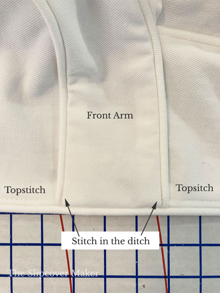 Stitch placement on slipcover hem.