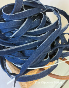 Blue denim welt cord sitting in basket.
