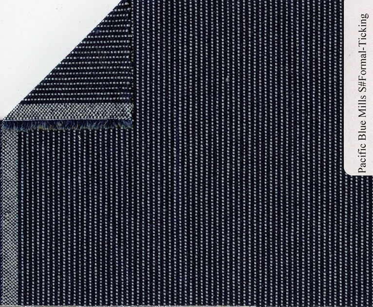 Deep indigo canvas with tiny white stripe.