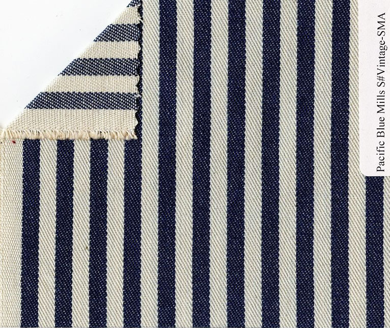 Bold indigo stripe denim fabric.