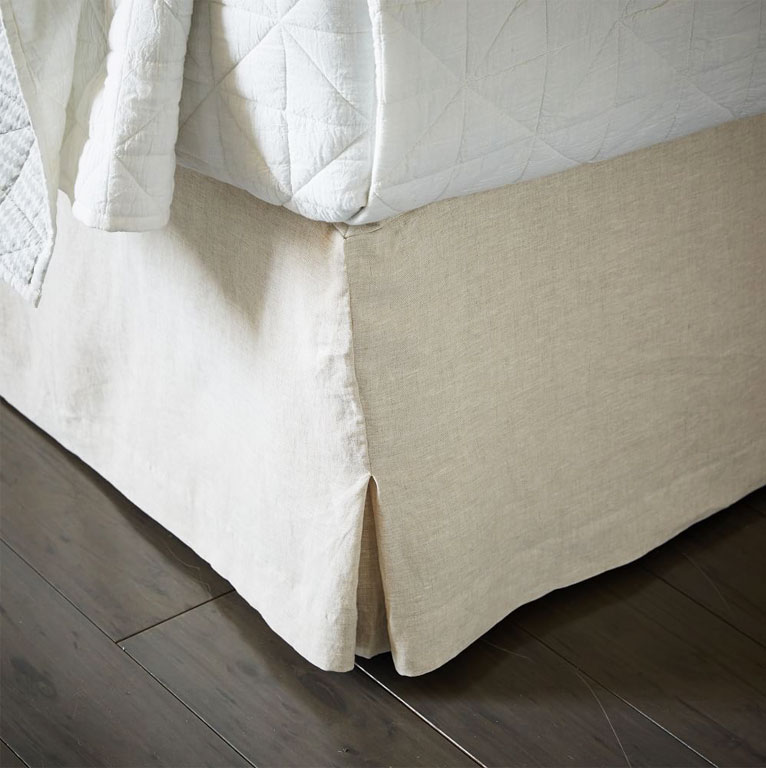 Flax linen bed skirt under mattress.