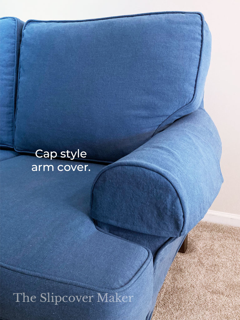 Cap style arm cover for sofa.