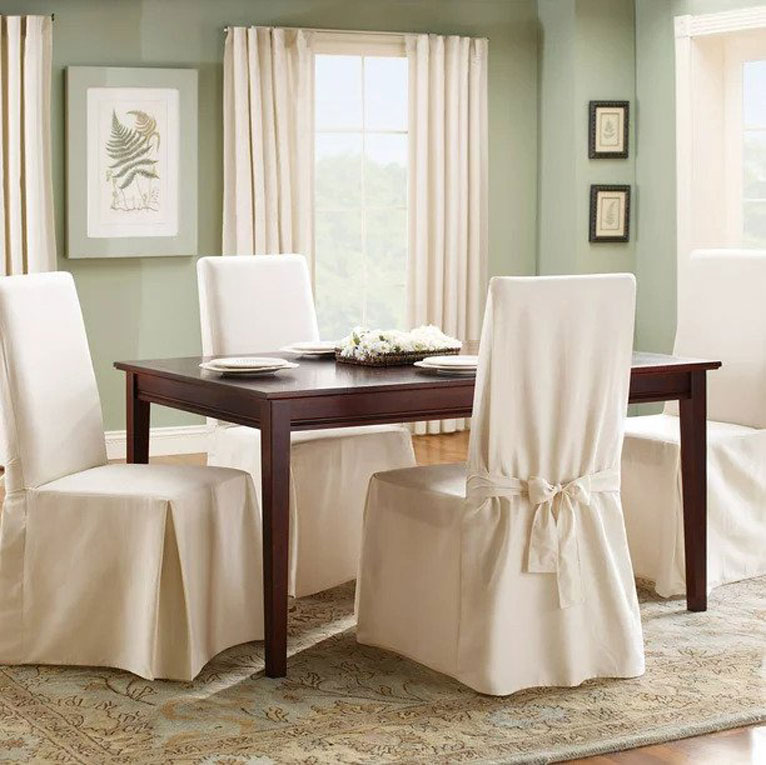 Cotton canvas dining chair slipcovers.