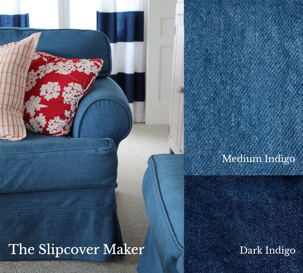 Indigo blue jean fabrics for sofa slipcover.