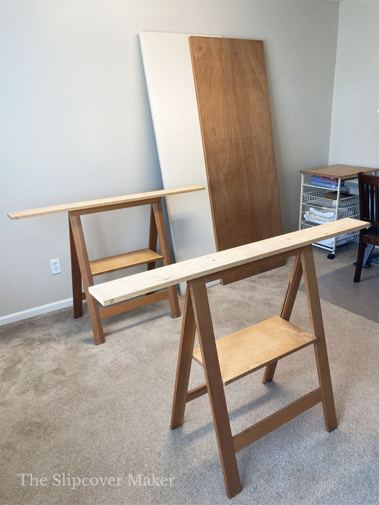 Slipcover work table sawhorses.