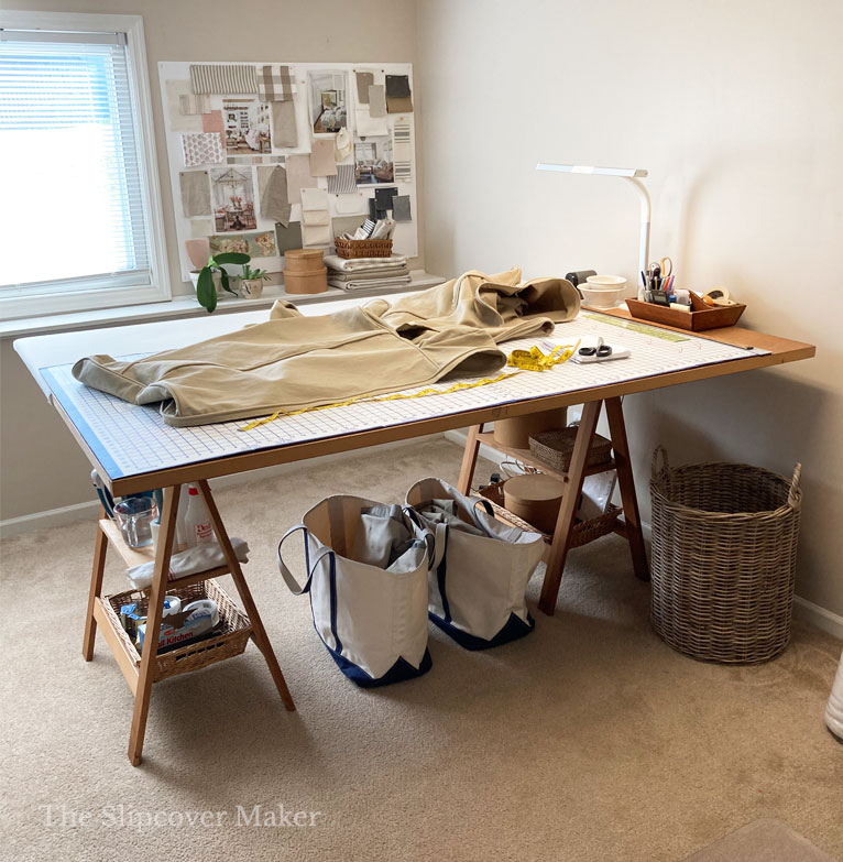 Large work table for slipcover making.