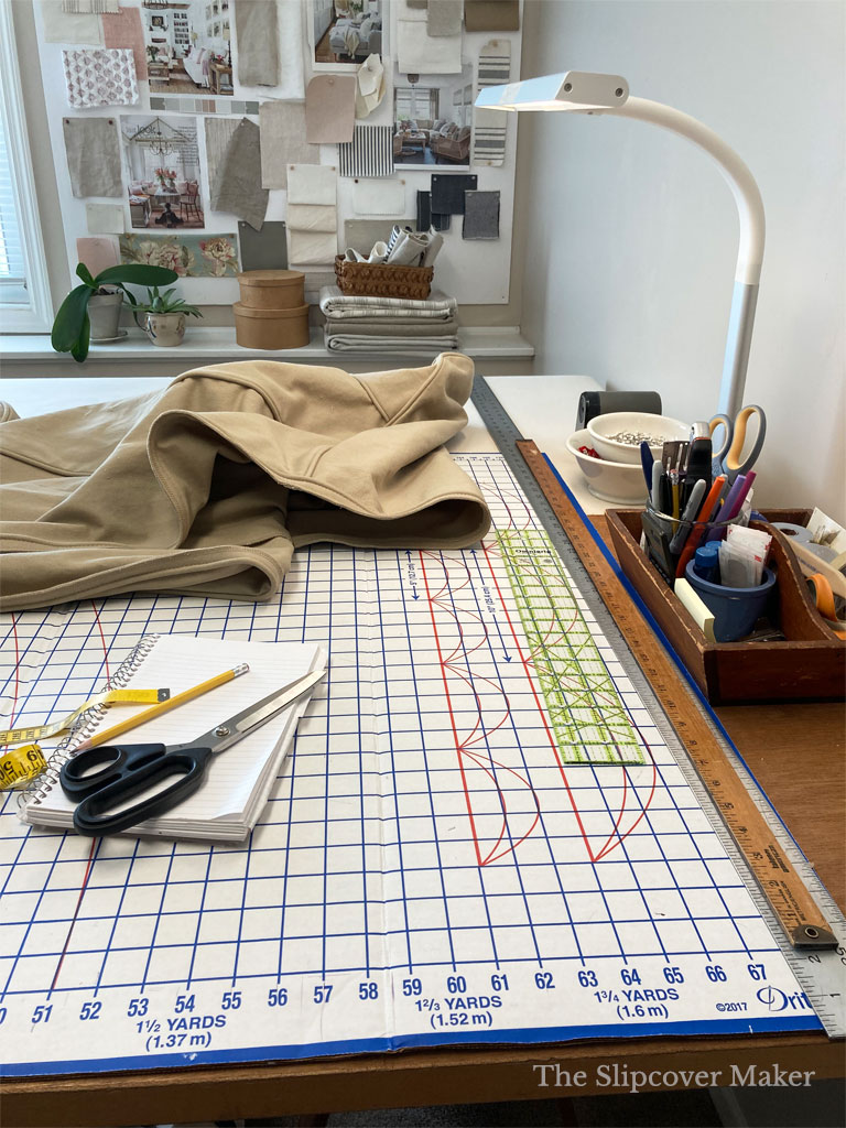 Slipcover-making tools on the work table. 