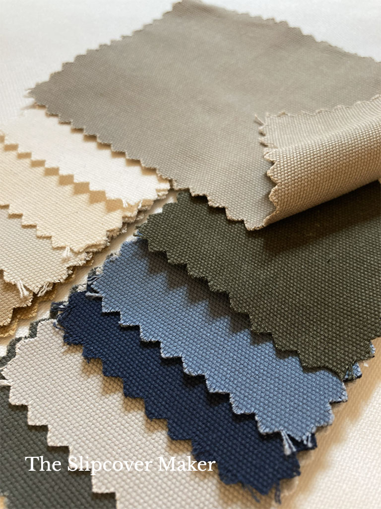 Soft canvas swatches in neutral colors.