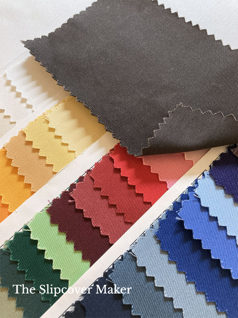 Chino cotton twill fabric swatches.