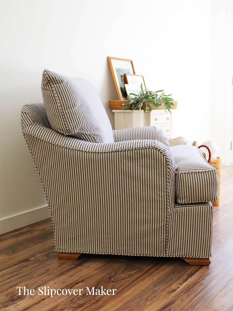Ticking stripe chair slipcover.