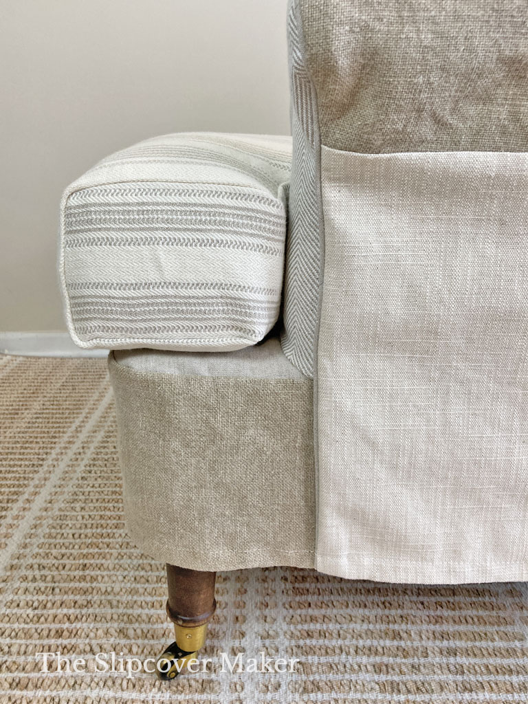 Side view of chair slipcover cushion. 