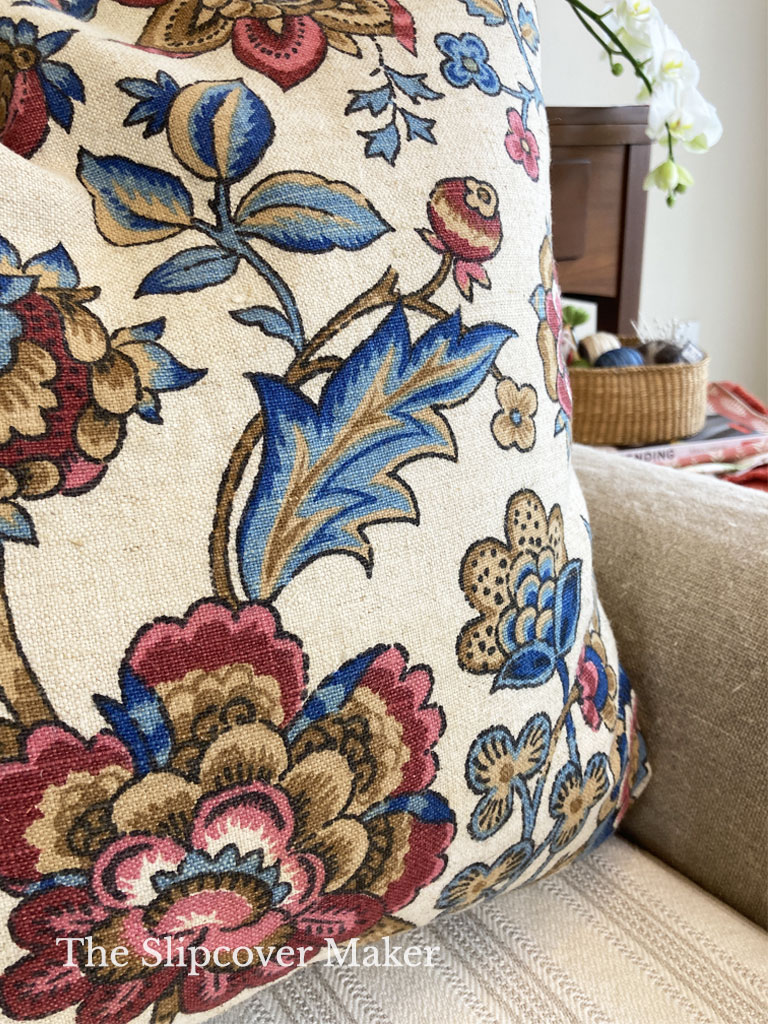 Throw pillow made from vintage Waverly fabric.