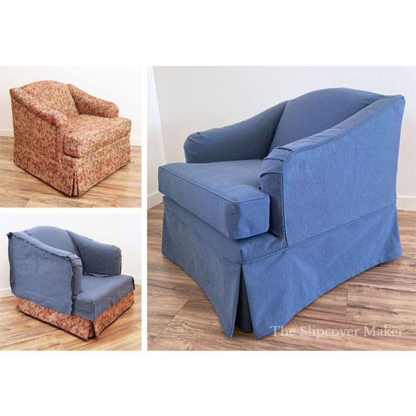 English rolled armchair before and after slipcover.