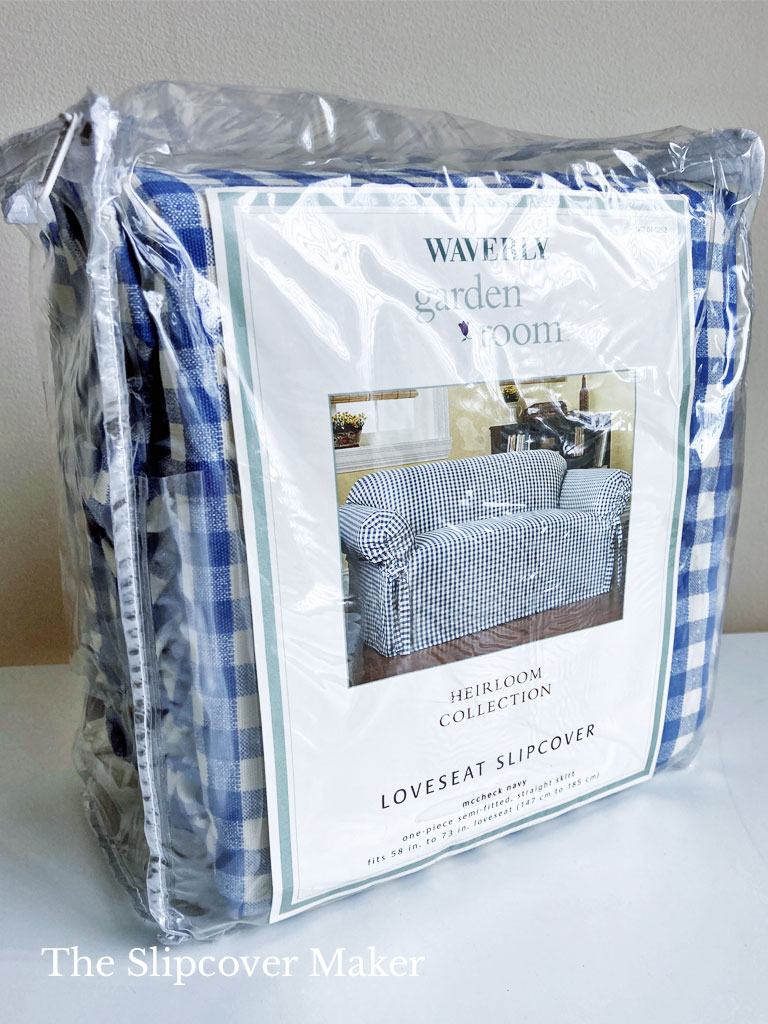 Waverly check slipcover in package.