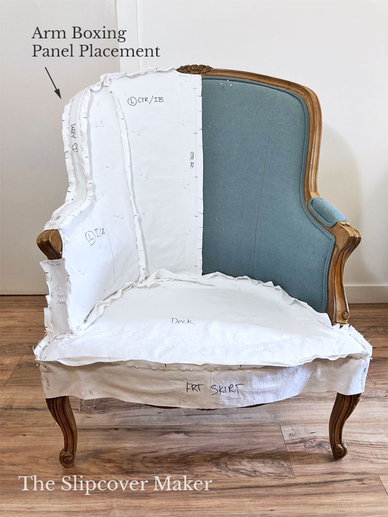 Boxing pane placement on French chair arm.