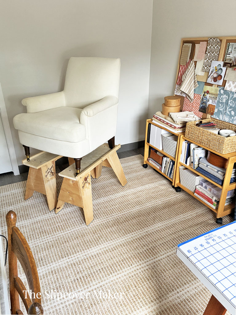 Pin fit area in slipcover workroom.