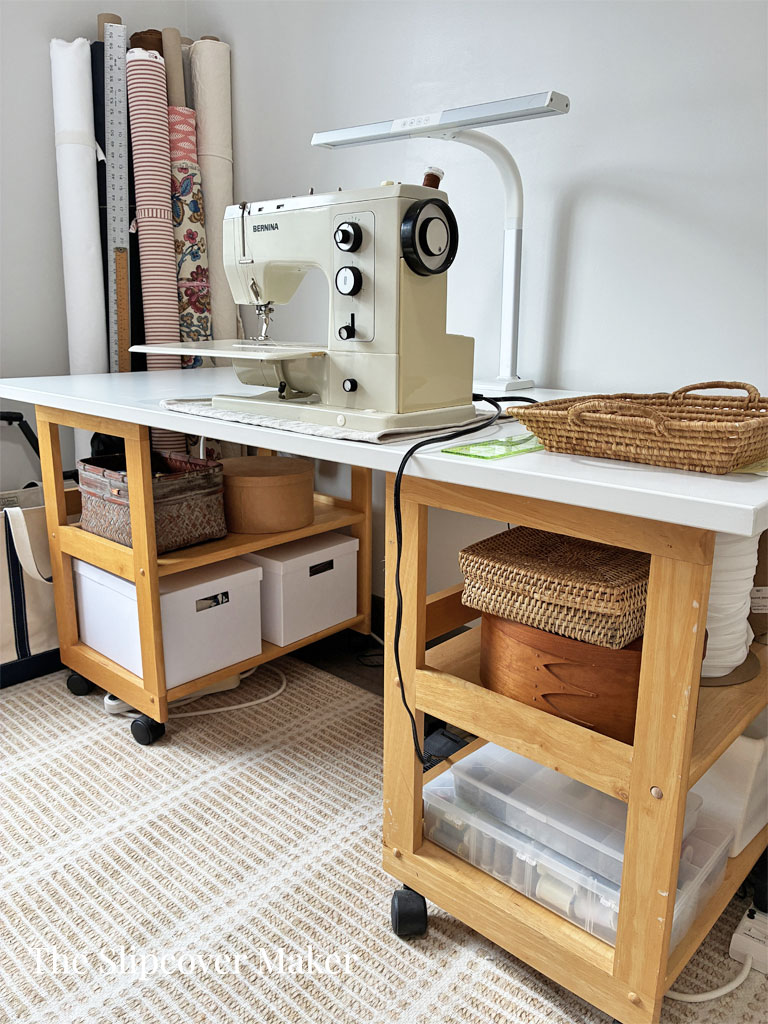 Sewing table in slipcover workroom.